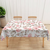 Aperturee Sweet Spring Tablecloth with Floral Drawings, for Garden Party, Bridal Shower, or Cottage Style Decor